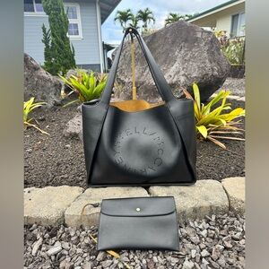 Stella McCartney Authentic with COA Black Logo Perforated Tote + Pouch